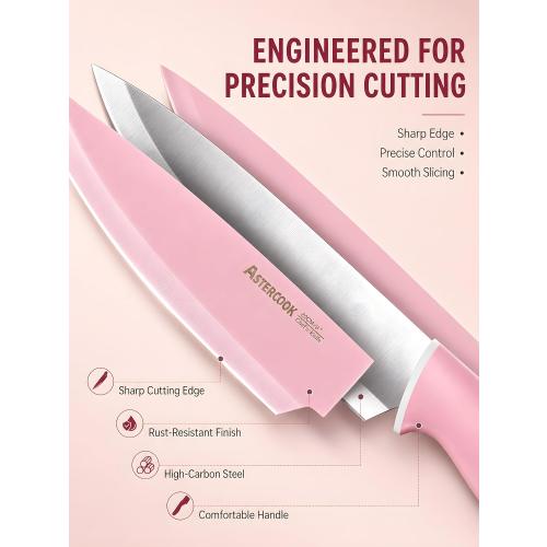 Astercook Knife Set with Clear Block and Sharpener 22Pcs Pink