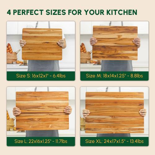 BEEFURNI Teak Wood Cutting Board without Juice Groove (L, 22x16x1.25), Large Wooden Cutting Boards for Kitchen, Chopping Board Wood, Butcher Block, Charcuterie Board, Gift Box Included