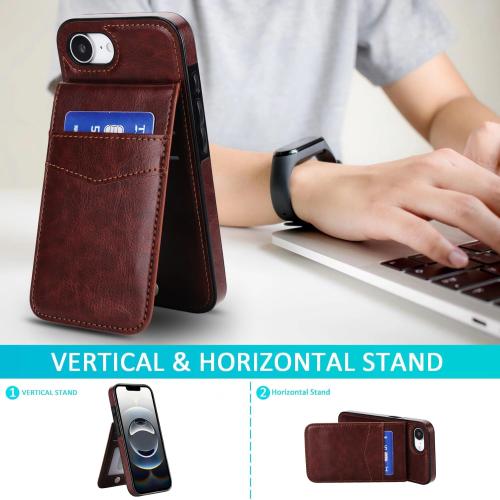 Phone Case for iPhone 16e/SE 2025/SE 4 with Tempered Glass Screen Protector and Credit Card Holder Wallet Cover Stand Leather Cell Accessories i Phone16e i16e 16 e SE4 4th Generation 16eCase Brown