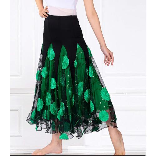 Size L.JEZISYMA Women's Flower Ballroom Spanish Waltz Party Long Swing Practice Race Dance Skirt