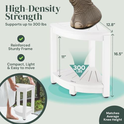 Waterproof Corner Shower Stool - White Waterproof Shower Bench for Shaving Legs & to Sit On - Easily Assembled Corner Bench & Shelf - Restroom Organizer - Restroom Home Decor