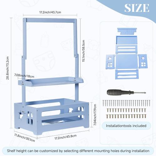 Baby Shower Crate Closet, Gender Reveal Storage Box with Wooden Baby Clothing Display Rack, Nursery Closet Organizer with Hanging Rod, Shelf & Toy Crate for Newborn Boy or Girl - Blue
