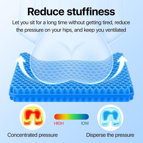 Gel Seat Cushion, Cooling seat Cushion (Super Large & Thick), Breathable Honeycomb Design Absorbs Pressure Points Seat Cushion, Gel Cushion for Office Chair, Home Car seat Cushion for Wheelchair