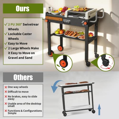 Portable Outdoor Grill Table, Blackstone Grill Stand Solid and Sturdy 31W x 17D, Movable Kitchen Cooking Prep BBQ Cart with Wheels, Folding Cart for Ninja, Blackstone Griddle 17/22 etc