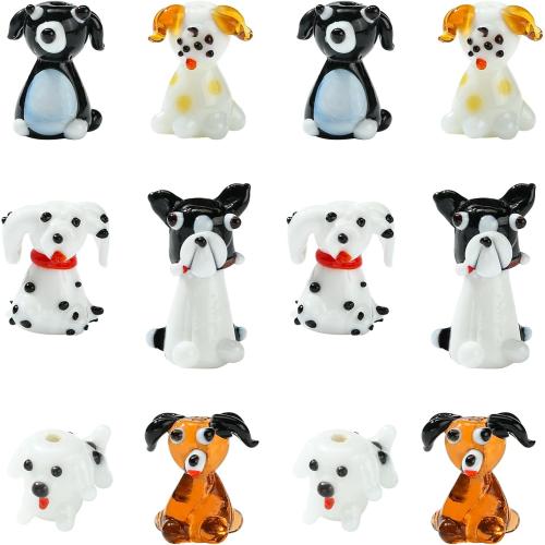 Ornaland 12 Pcs Dog Lampwork Glass Beads Cute Cartoon Animal Puppy Spacer Beads for DIY Bracelet Necklace Jewelry Making(Puppy)