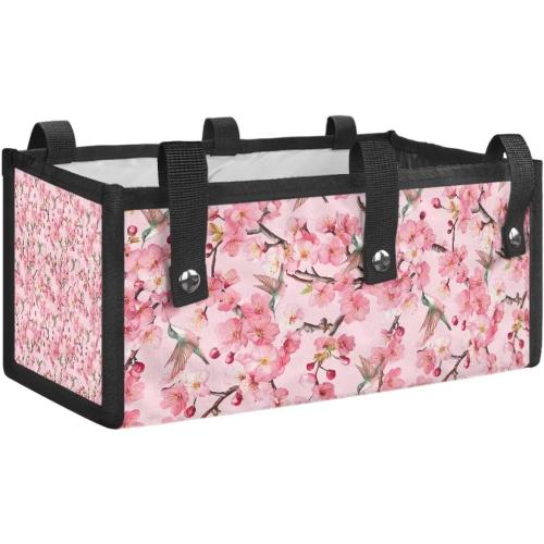 Walker Basket Under Seat Rollator Storage Bag, Reusable Basket for Walkers for Seniors Detachable Folding Walker Accessories- Bird Flowers