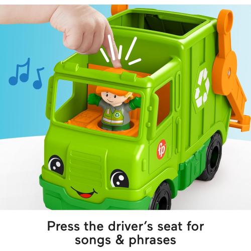 Fisher-Price Little People Musical Toddler Toy Recycling Truck Garbage Vehicle with Figure for Pretend Play Ages 1  Years