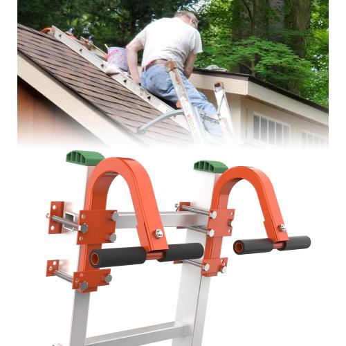 2 Pack Heavy Duty Steel Ladder Hooks for Roof with Wheel & Rubber Grip T-Bar - 500 lbs Weight Capacity, Compatible with Little Giant, Extension Ladders, Easy Access Steep Roofs