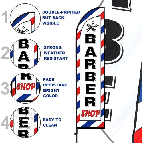 5 Pcs Barber Shop Sign 1 Pcs 7 ft Barber Flag with Pole Kit Double Sided Print Yard Sign with Metal Stakes Feather Windless Barbershop Flags for Outdoor Business Advertising