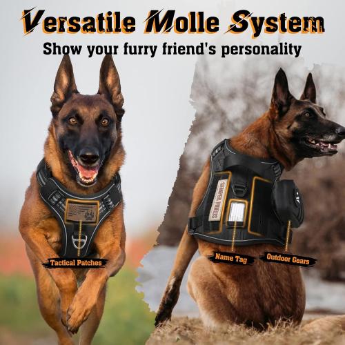 Size Large rabbitgoo Dog Harness for Large Dogs No Pull, Tactical Service Pet Vest with Molle and Control Handle, Adjustable and Reflective Military Harness for Easy Walking and Training, Black, L