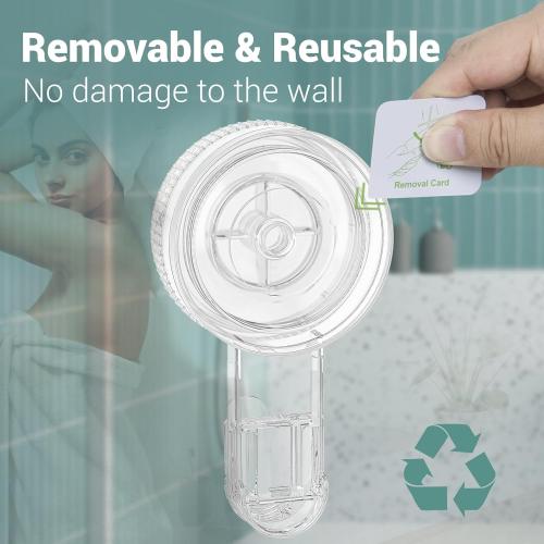 Suction Cup Hooks, BUDGET & GOOD Reusable Waterproof Shower Hook, 4Pcs Vacuum Suction Hooks - Razor Holder - Wreath Hook - Multi-Use for Bathroom Kitchen Office, Storage & Organization for Accessories