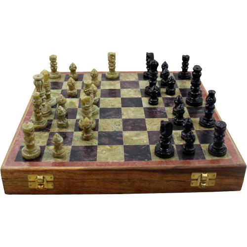 Marble Stone Art Unique India Chess Pieces and Board Games Set 8 X 8 Inches - Indian Handmade Unique Gifts