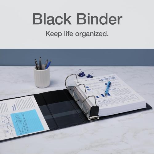 Oxford 3 Ring Binders, Binders for School and Office, Durable 4 Inch, ONE-Touch Easy Open D Rings, View Binder Covers, 4 Interior Pockets, PVC-Free, Holds 880 Sheets, Black, 2 Pack (79920)