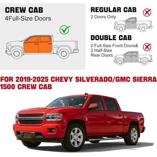 in-Channel Window Visors Rain Guards for Chevy Silverado/GMC Sierra 1500 2019-2025 Crew Cab, Window Deflectors Vent Visors for 2019-2025 Silverado 1500 Crew Cab, 4 Full-Size Doors