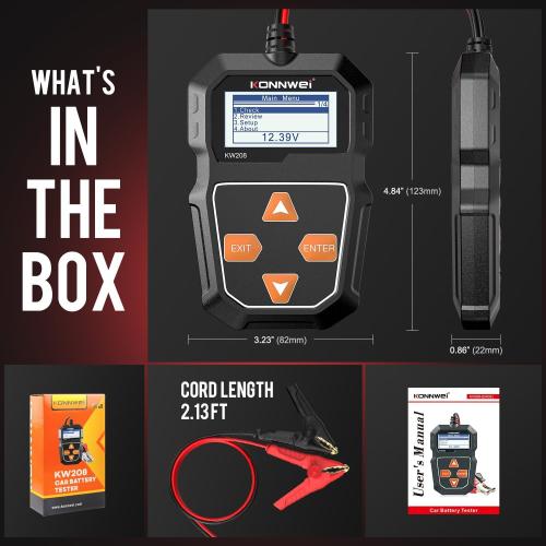 KONNWEI KW208 12V Car Battery Tester, Battery Load Tester Automotive 12V Alternator Starter Tester Digital Auto Battery Analyzer Charging Cranking System Tester for Car Truck Marine Motorcycle Boat