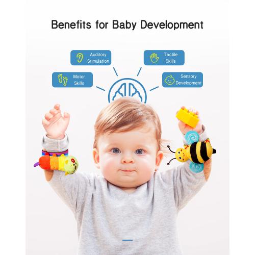 Infinno Baby Wrist Rattle Socks and Foot Finder Set, Perfect Baby Toys for 0-12 Months Newborn Boys and Girls As Shower Gifts, Garden Bug Series