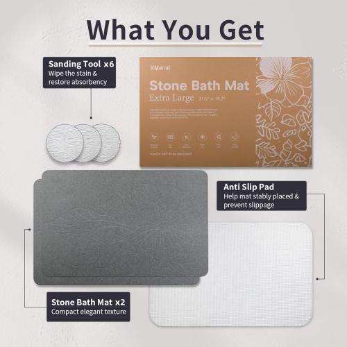 XMarrat Extra Large Stone Bath Mat Large 2 Pack, 31.5'' x 19.7'' Diatomaceous Earth Non-Slip Stone Shower Mat, Super Absorbent Diatomite Stone Mats for Bathroom, Quick Drying, Easy to Clean