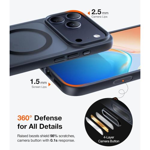 TORRAS Stronger Magnetic & Shockproof for iPhone 17 Pro Max Case, Fit for MagSafe, Military Grade Drop Protection, Camera Control, DIY Button, Slim for iPhone 17 Pro Max Case Translucent Matte Black