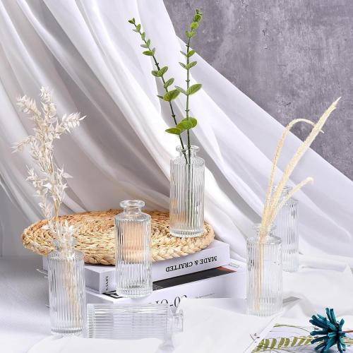 Glass Bud Vases Set of 12, Ribbed Bud Vases in Bulk, Mini Vases for Centerpieces, Small Clear Vintage Vase for Table Decorations, Wedding Decor, Home (Ribbed)