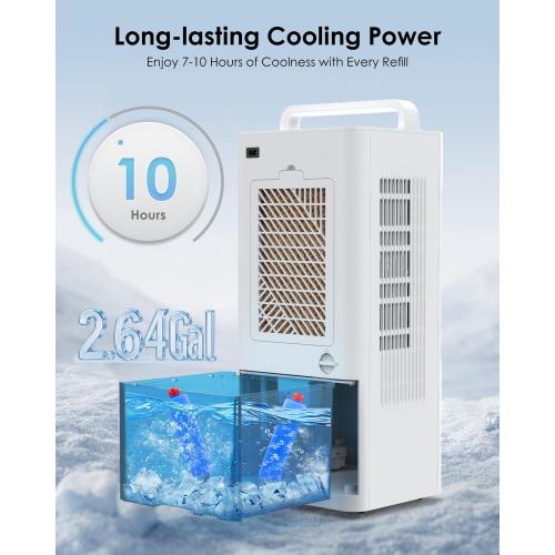 Windowless Portable Air Conditioners with Remote, 3-IN-1 Evaporative Air Cooler with Display, 2.64-Gal Tank for 10H Cooling, 3 Modes & 6 Speeds, 60° Oscillation, 12H Timer, Swamp Cooler for Indoors