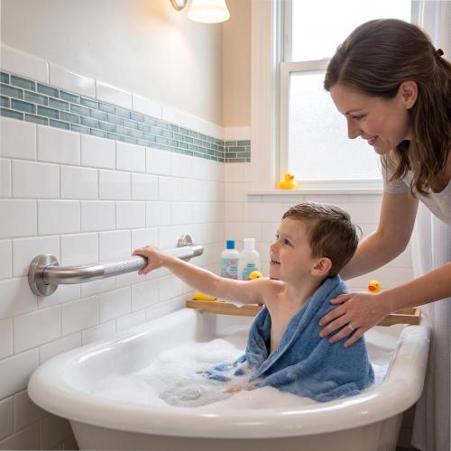 Grab Bars for Shower 24 Inch Bathroom Safety Bars for Seniors | 1.25'' Diameter; Heavy Duty 304 Stainless Steel; Non-Slip Knurled Grip; Brushed Nickel Metal; Wall Mounted; 500lbs Capacity