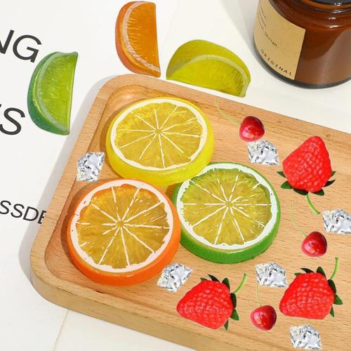 83 Pcs Fake Fruits Ice Cube Crushed Set, Artificial Lemon Block Slice Simulation Strawberry Ice for Home Kitchen Decoration Wedding Vase Filler(Ice Strawberry Lemon)