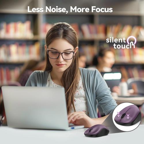 TECKNET Wireless Mouse for Laptop, 2.4G Silent Computer Mouse Quiet Click with 5 DPI Levels,Contoured Grip,Small Portable 30 Months Battery Cordless Mice for PC, Chromebook, Mac-Purple