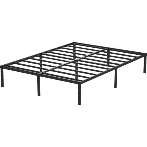 14 Inch Metal Bed Frame Queen Size No Box Spring Needed, Heavy Duty Platform Support Up to 3000 lbs, Easy Assembly, Noise Free, Black
