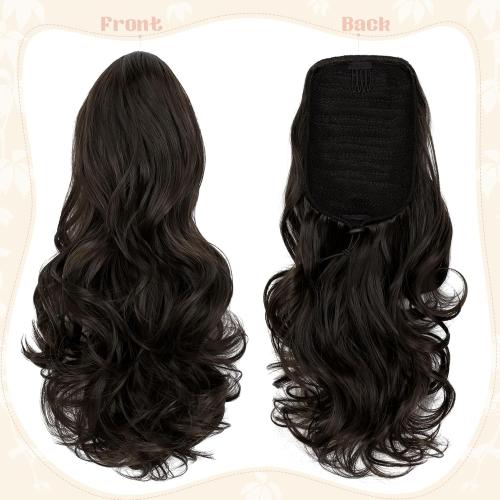 FELENDY Ponytail Extension, 15 Drawstring Ponytail Hair Extensions Wavy Curly Clip in Pony Tails Cute Hairpiece for Daily Use Synthetic Dark Brown