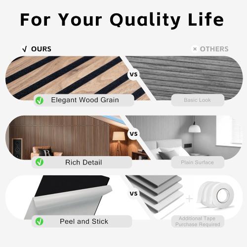 WoveN SounD Acoustic Wall Panels, Teak, 10 Pack, 47.2x23.6 in | Self-Adhesive, Peel and Stick, NRC 0.95, Premium Sound, Echo Proof, Slat Decor, Studio, Home, Office, Media Room