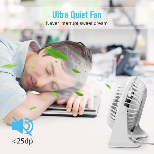 BESKAR USB Small Desk Fan, Portable Fans with 3 Speeds Strong Airflow, Quiet Operation and 360°Rotate, Personal Table Fan for Home,Office, Bedroom- 3.9 ft Cord/White