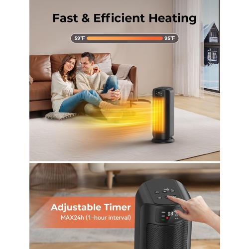 Space Heater, 1500W Space Heaters Efficient Heating with LED Display, 1-24H Timer, ECO, Multiple Protection, 60° Oscillating Portable Heater Quiet Heating for Garage Home Office Indoor Use
