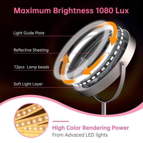 LOVESPEJO Makeup Mirror, 8 Rechargeable Magnifying Mirror with Light, 1x/10x 360°Rotation Touchscreen Lighted Makeup Mirror, 3 Colors Brightness Adjustable Vanity Mirror，Brushed Nickel