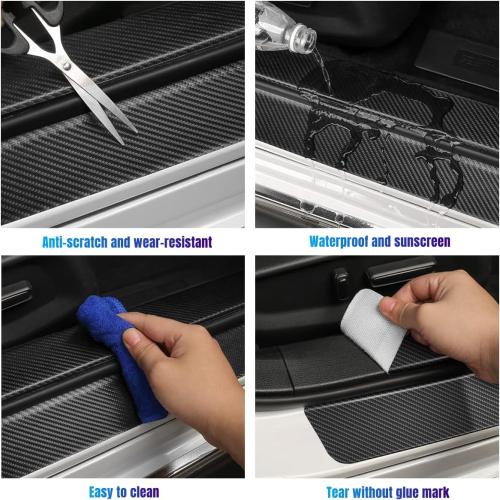 4PCS car Door sill Protector Stickers Carbon Fiber Texture Leather car Door sill Cover Compatible Elantra i20 i30 Tucson Venue Kona Sonata N line Accessories (Style 1)