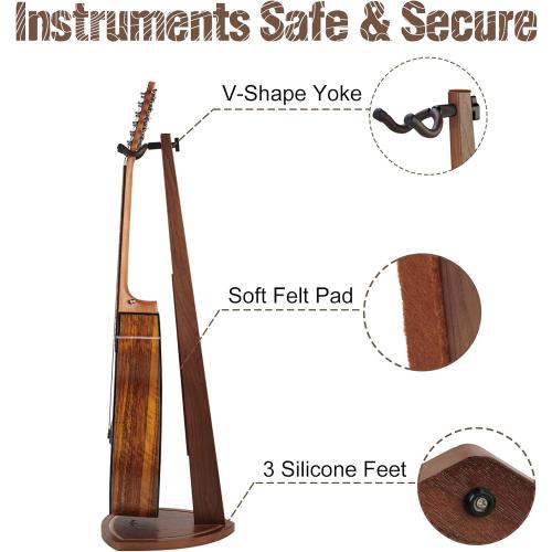 Guitar Stand, Acoustic Guitar Stand Floor, Black Walnut Wood Guitar Stand, Single Guitar Holder Stand for Electric Guitar, Banjo, Mandolin, Hanging Guitar Stands for Home Decor Studio Display