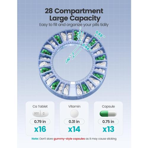 28-Day (1X) Automatic Pill Dispenser, No APP with Alarm & Desiccant