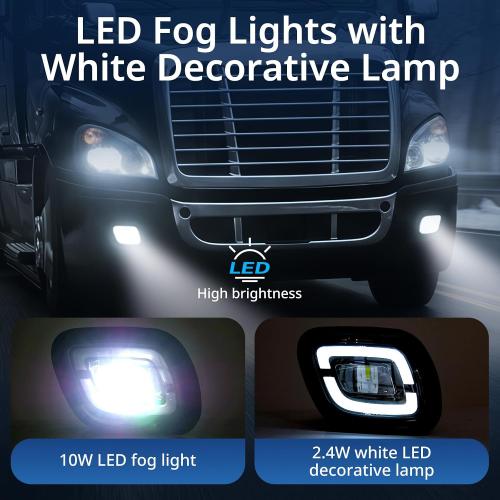 High Soar LED Fog Light for Freightliner Cascadia (2008-2017) Truck,Front Lamp with Bulbs LED Fog Lights Assembly Waterproof for Freightliner Cascadia Driver&Passenger Left&Right Side (White,A Pair)
