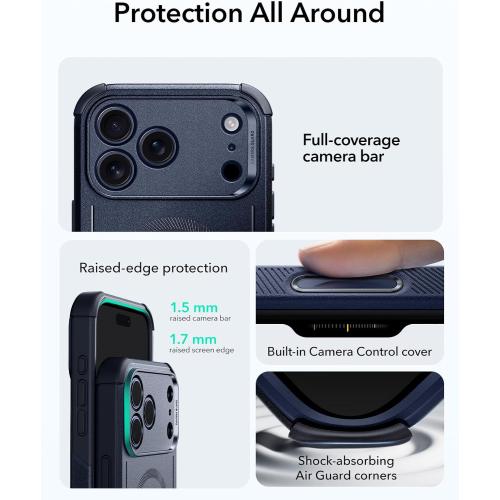 ESR for iPhone 17 Pro Case, 7X Military-Grade Drop Protection, Shock-Absorbing Rugged Cover with Camera Control Button, MagSafe Accessories Compatible, Cyber Series, Navy Blue