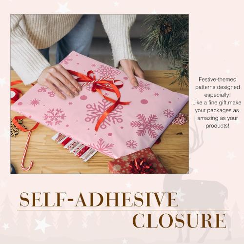 Metronic Cute Poly Mailers 14.5x19 50Pcs Shipping Bags for Clothes, Self Adhesive Snowflake Pink Shipping Envelopes for Small Business, Waterproof Packaging Mailing Bags for Holiday Gifts