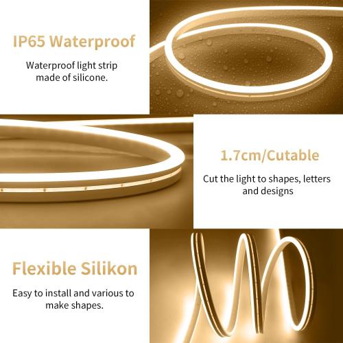 iNextStation USB LED Neon Lights Strip Warm White, 6.6ft 5V Neon Rope Lights Waterproof Flexible Dimmable LED Neon Tape Lights for TV Backlight, Bedroom, Cabinet, Kitchen, DIY Lighting