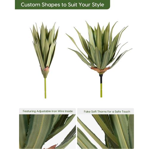 Velener Artificial Outdoor Agave Plants, Green Outdoor Faux Plants with Broad Sword-Shaped Leaves, Small Size UV Resistant Fake Agave Plants for Indoor and Outdoor Decor(14 Inch)-2 Pack