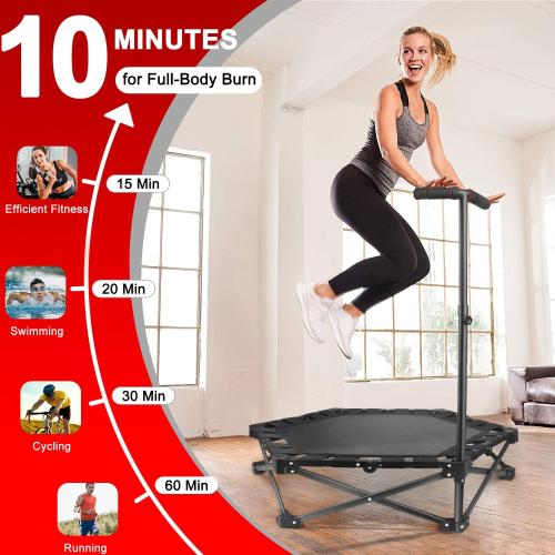 Foldable Mini Trampoline — One-Step Fold & Open, 42 Rebounder Trampoline for Adults & Kids, 450lbs Max Load, Adjustable T-Bar, Indoor & Outdoor Workout