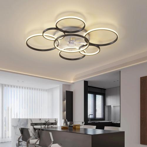 41 Modern Ceiling Fan with Lights, Flush Mount Ceiling Fan with Tri-Color Light 6-Speed Wind, Low Profile Ceiling Fans with Led Light and Remote Control for Living Room Bedroom Dining Room