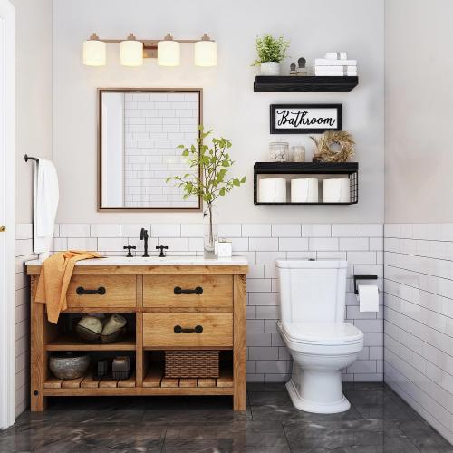 QEEIG Bathroom Shelves Over Toilet - Paper Storage Wall Mounted Farmhouse Decor Decorations Aesthetic Décor Sign Small Floating Shelf 2 1 Set 16 inch, Black (020B)