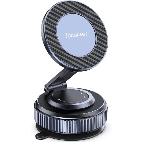Suction Phone Mount for Car Dashboard/Windshield - 360°Adjustable Magnetic Phone Holder for Car, Foldable Car Phone Holder for iPhone 17/16/15/14/13/12 Series (Carbon Fiber & Aluminum Alloy)