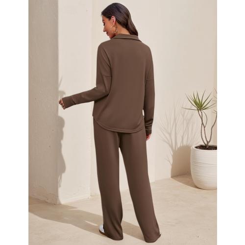 Large - Totatuit Womens Sweatsuits 2 piece Set Lapel Half Zip Lightweight Sweatshirts and Wide Leg Pants Tracksuit Lounge Sets