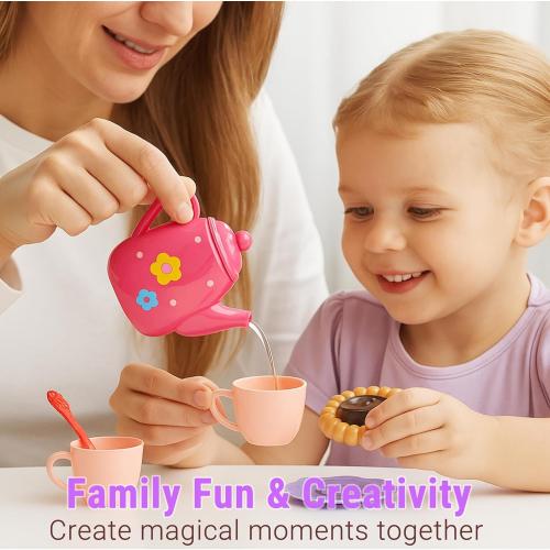 Lajeje Toddler Tea Party Set for Girls Ages 3-5, 23-Piece Pretend Play Tea Set for Kids with Teapot, Cups, Plates & Desserts, Perfect Size for Little Hands, Birthday for Girls