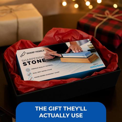 Sharp Pebble Premium Whetstone Knife Sharpening System – 1000/6000 Grit Whetstone Knife Sharpener Kit with Angle Guide & Non-Slip Bamboo Base – Guided Beginner Instructions