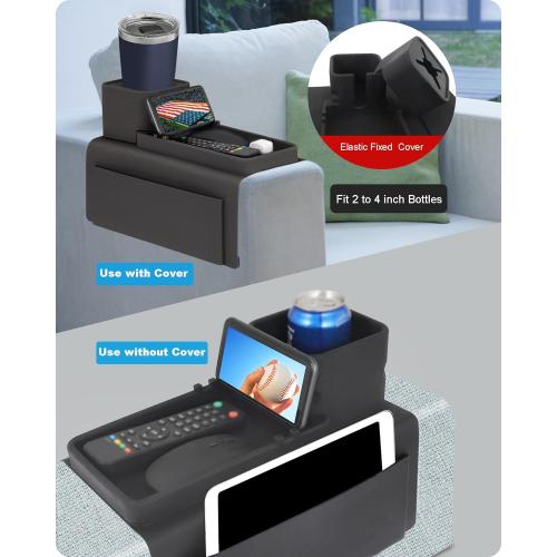 Silicone Couch Cup Holder, VIENFUT Anti-Spill Anti-Slip Sofa Armrest Tray BPA-Free, Dirt-Resistant Silicone Couch Arm Tray for Remote, Snacks, Cellphone and iPad, Gift for Family, Friend (Black)