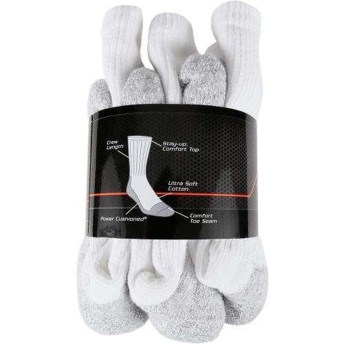 Size S/M POWER-CUSHIONED Performance Crew Large 6 Pair Pack (White), LARGE (Men's shoe